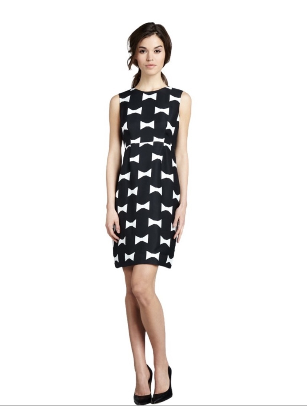 Kate Spade Cora Bow-Print Sheath Black Dress 10 EUC